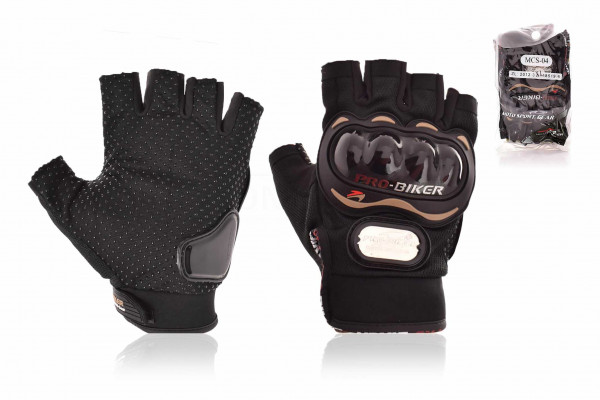 Перчатки вело/мото PRO-Biker mcs-04Н (без пальцев, защита) кожа (черные)