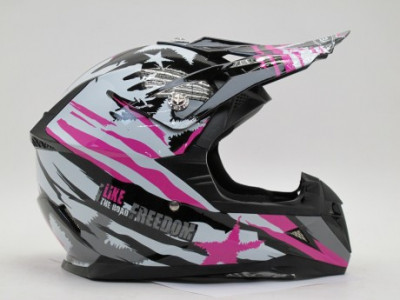 Шлем кроссовый YM-211 "YAMAPA", черно-белый, черно-розовый, размер L детский