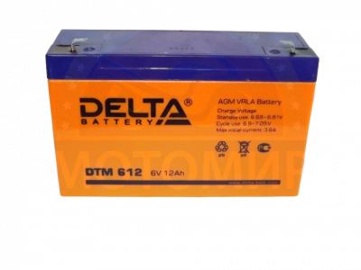 Аккумулятор 6В 12 А/ч, кислотный AGM ( Delta DTM 612) для электро машинок (150х50х95)