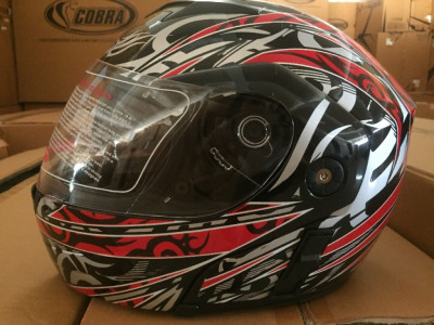 Шлем модуляр COBRA JK111, черный с красным графика, с очками, размеры L