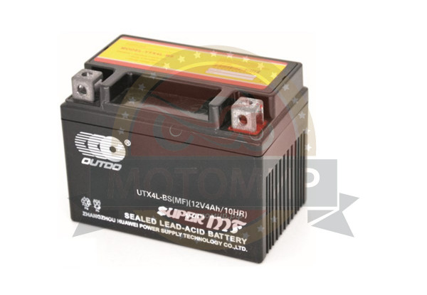 Аккумулятор 12В 4 А/ч UTX4L-BS, OUTDO (114х70х87) обрат.пол, кислотный, для Альфы