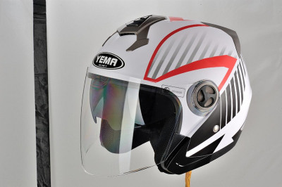 Шлем открытый YM-623 "YAMAPA", бело-красный, р-р L (прозр.визор)