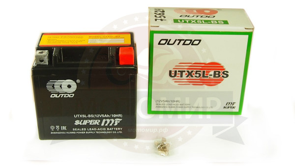 Аккумулятор 12В 5 А/ч UTX5L-BS, OUTDO (114х70х106) обрат.пол, кислотный, для Альфы