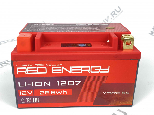 Аккумулятор 12В 7 А/ч, LI-ION 1207 Red Energy (150x87x93) прямая полярность