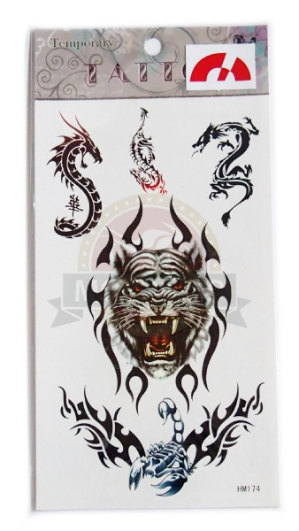 Татуировка временная (набор) 174 (легко наносится), "Набор: тигр, драконы"