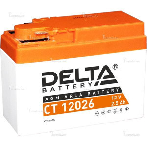 Аккумулятор 12В 2,5 А/ч, кислотный AGM (Delta CT12026) (115х50х86) боковая обратная полярность