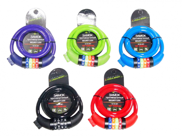 Трос противоугонный 10х1000мм, кодовый замок Vinca