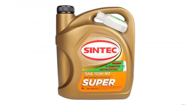 Масло SINTEC 10W40 Супер SG/CD полусинтетика 4л АКЦИЯ 1 литр бесплатно