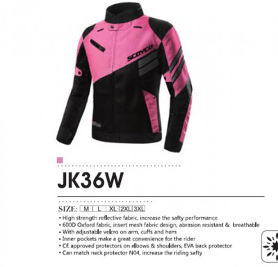 Куртка мото, женская SCOYCO JK36W, черно-розовая, размер XL