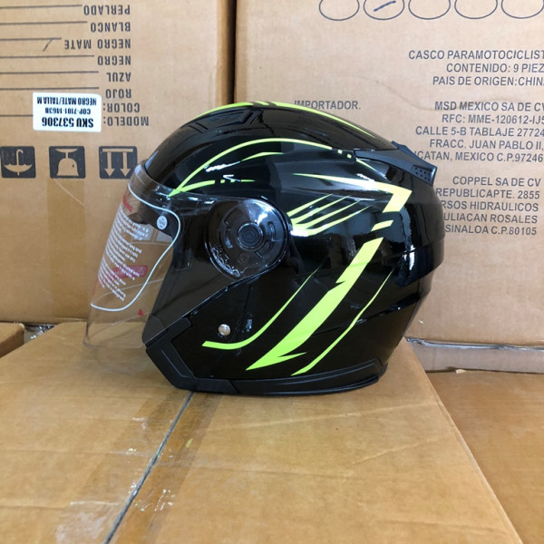 Шлем открытый 3/4 COBRA JK516, черный с зеленым, размеры XL