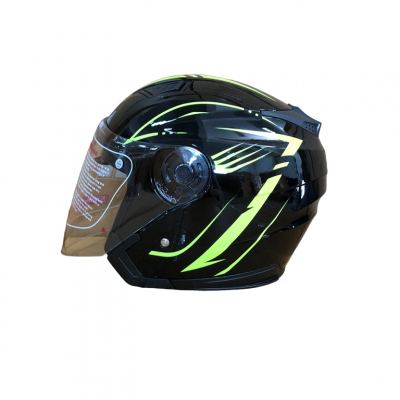 Шлем открытый 3/4 COBRA JK516, черный с зеленым, размеры XL