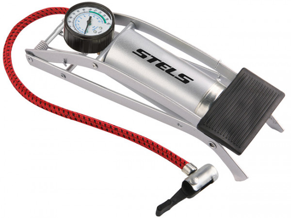 Велонасос ножной 55х120мм Stels, стальной с манометром