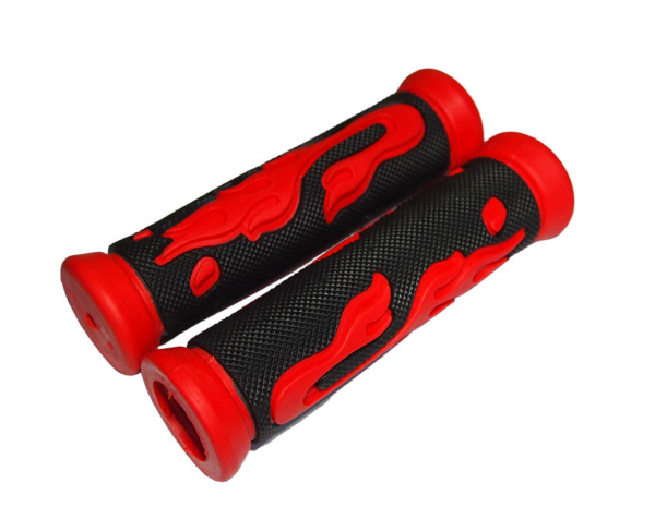 Грипсы 130 мм резина черно-красные рисунок Пламя EHG-25